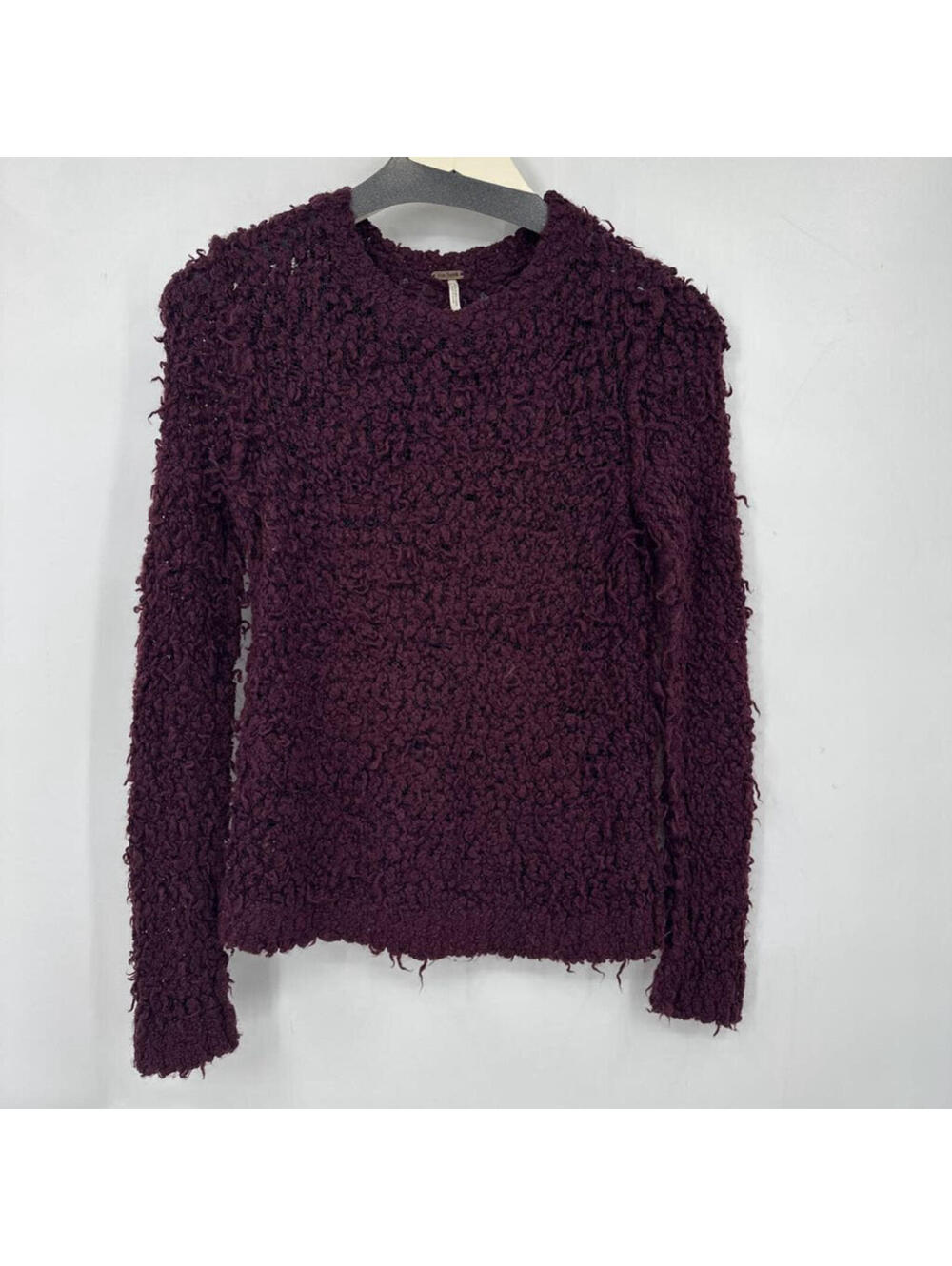 Women's Free People Dark Plum Shaggy Loop Knit Pullover Sweater Small